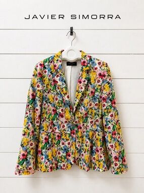 JAVIER SIMORRA Floral Cotton Blazer Size 12